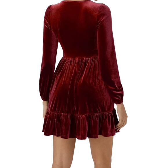 HALARA Everyday Deep V Neck Long Sleeve Ruffled Velvet Dress Small Medium NWT - Picture 4 of 8